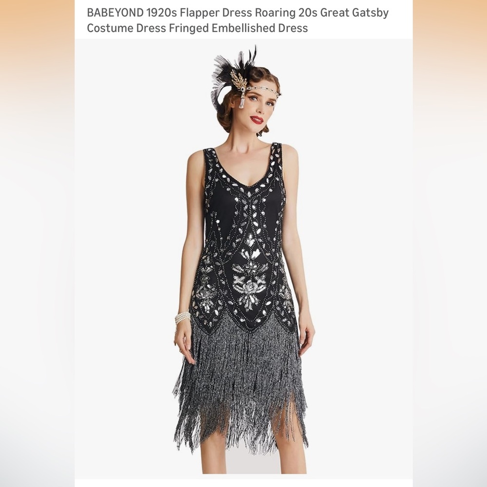 Babeyond Black and Silver Beaded Flapper Dress